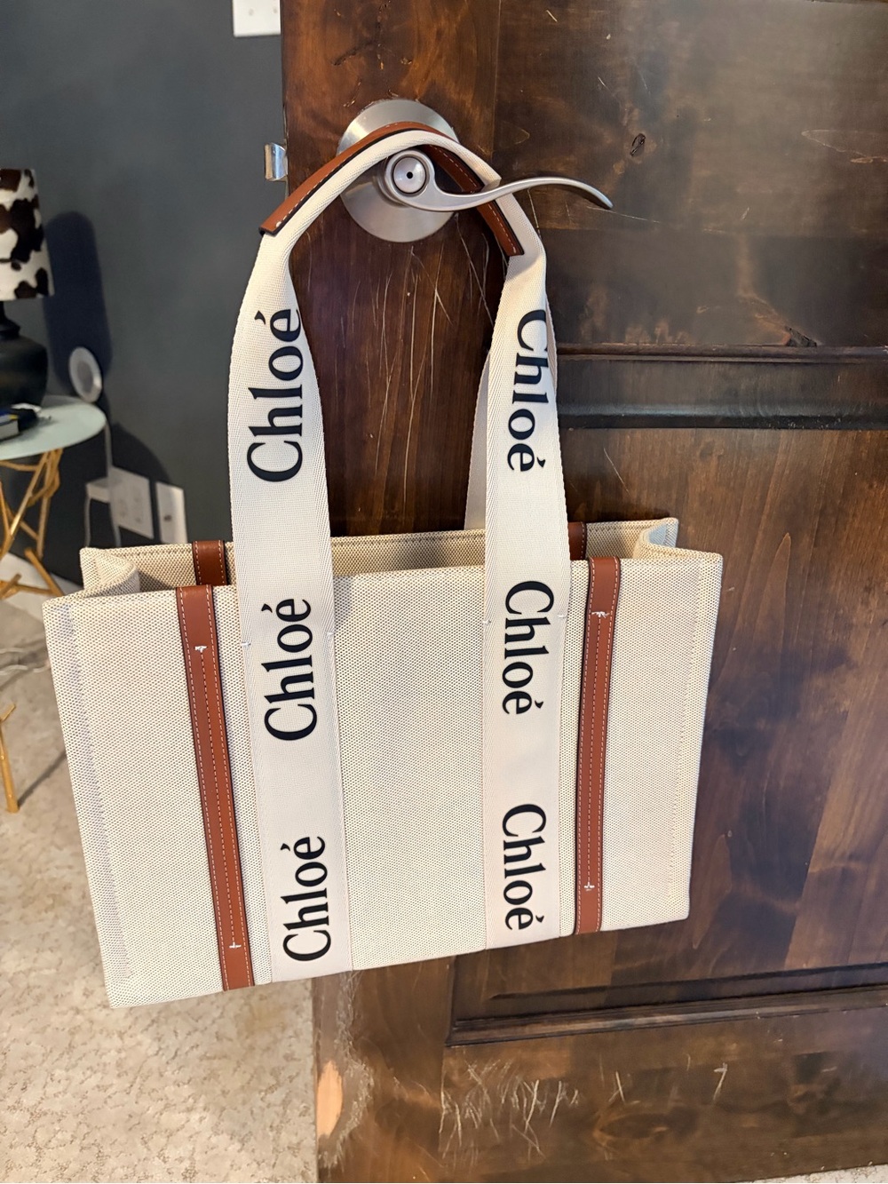 - COPY- of the Chloe “Woody” Canvas & Tan Leather-Trim Medium Tote